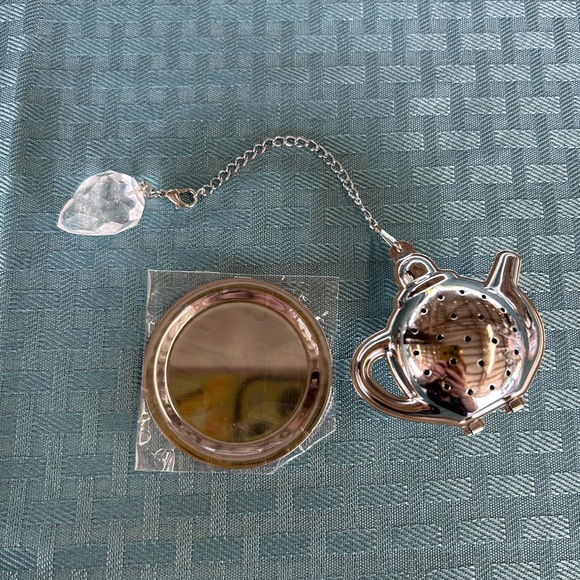 Stainless Steel Teapot Tea Infuser with Faceted Clear Quartz Droplet Charm - Picture 1 of 2